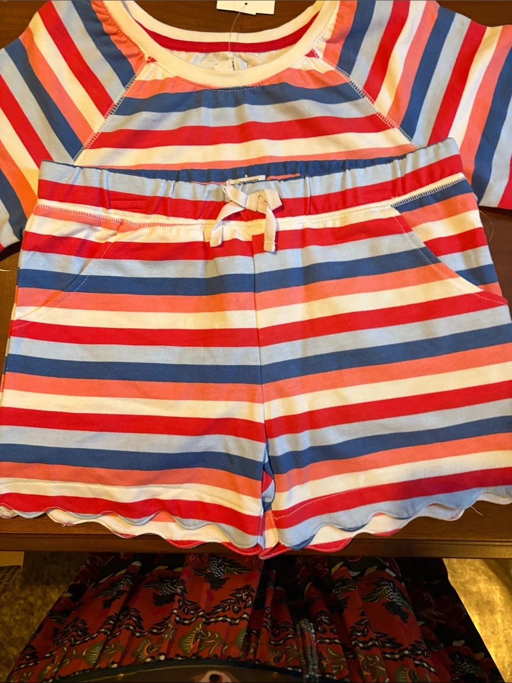 crown & ivy Girls' Striped Rashguard Set in Pink, Blue & White